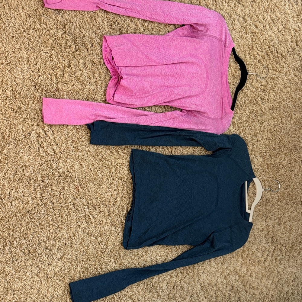 Lululemon size 6 Long Sleeve Pink and Blue Tops